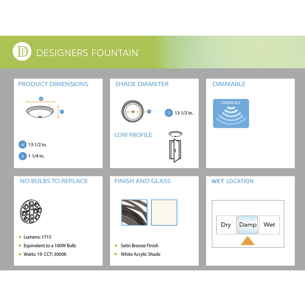 Edge Lit LED 14 inch Satin Bronze Flushmount Ceiling Light